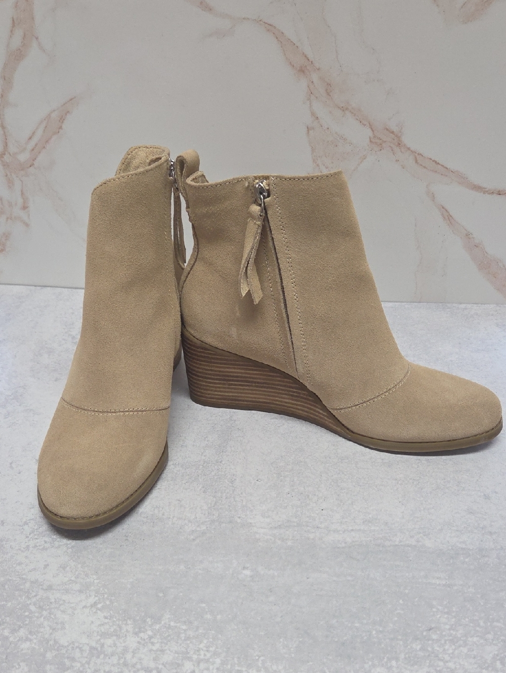 Toms Beige Suede Wedge Ankle Boots